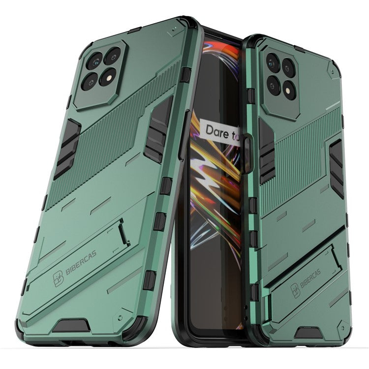 Kickstand Design Hard PC + Soft TPU Anti-Drop Hybrid Phone Case Cover for Realme 8i/Narzo 50 4G - Green