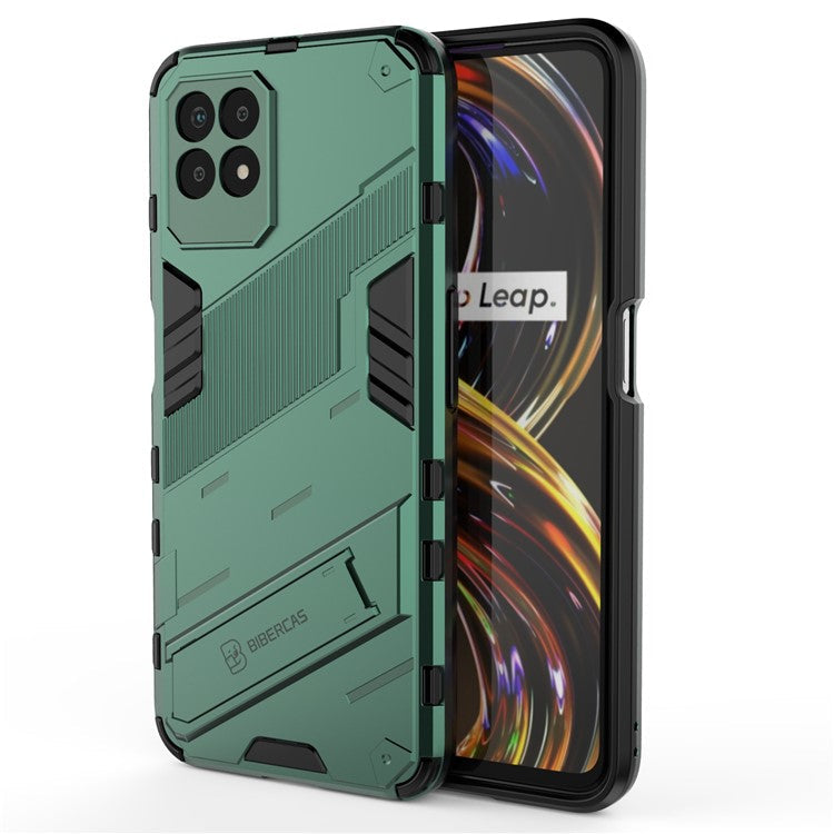 Kickstand Design Hard PC + Soft TPU Anti-Drop Hybrid Phone Case Cover for Realme 8i/Narzo 50 4G - Green