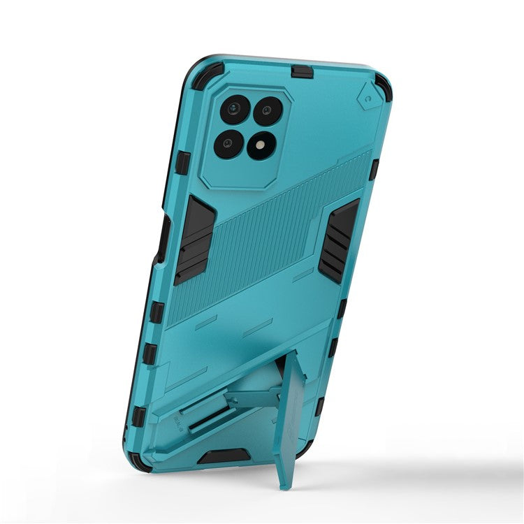 Kickstand Design Hard PC + Soft TPU Anti-Drop Hybrid Phone Case Cover for Realme 8i/Narzo 50 4G - Baby Blue