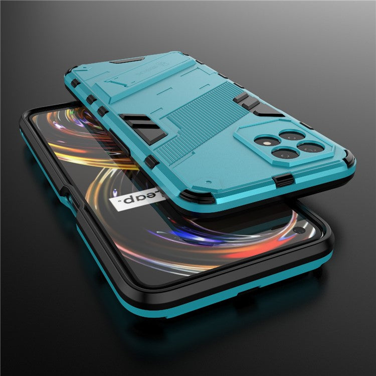 Kickstand Design Hard PC + Soft TPU Anti-Drop Hybrid Phone Case Cover for Realme 8i/Narzo 50 4G - Baby Blue