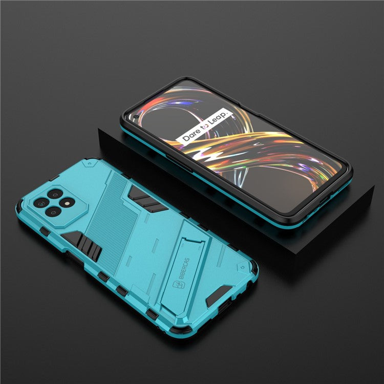Kickstand Design Hard PC + Soft TPU Anti-Drop Hybrid Phone Case Cover for Realme 8i/Narzo 50 4G - Baby Blue