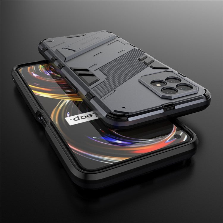 Kickstand Design Hard PC + Soft TPU Anti-Drop Hybrid Phone Case Cover for Realme 8i/Narzo 50 4G - Dark Blue