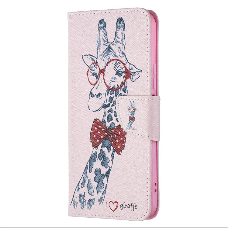 Pattern Printing PU Leather Phone Case Stand Book Design Flip Folio Cover with Wallet for vivo Y21 - Giraffe