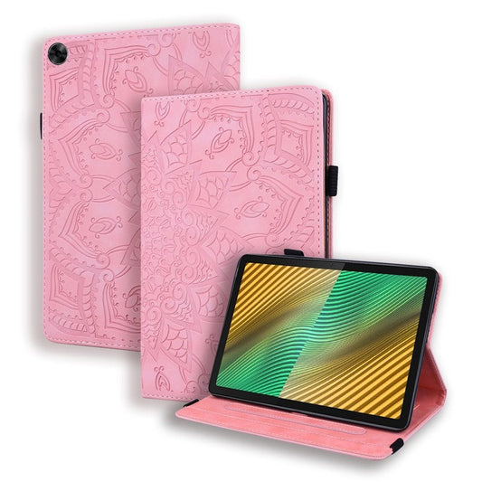 Shockproof Flip Cover Flower Pattern Imprinting Stand Design Anti-fall Leather Tablet Case with Card Slots and Pen Holder for Realme Pad - Pink