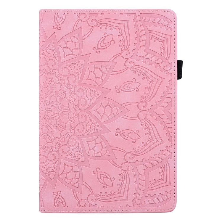 Shockproof Flip Cover Flower Pattern Imprinting Stand Design Anti-fall Leather Tablet Case with Card Slots and Pen Holder for Realme Pad - Pink