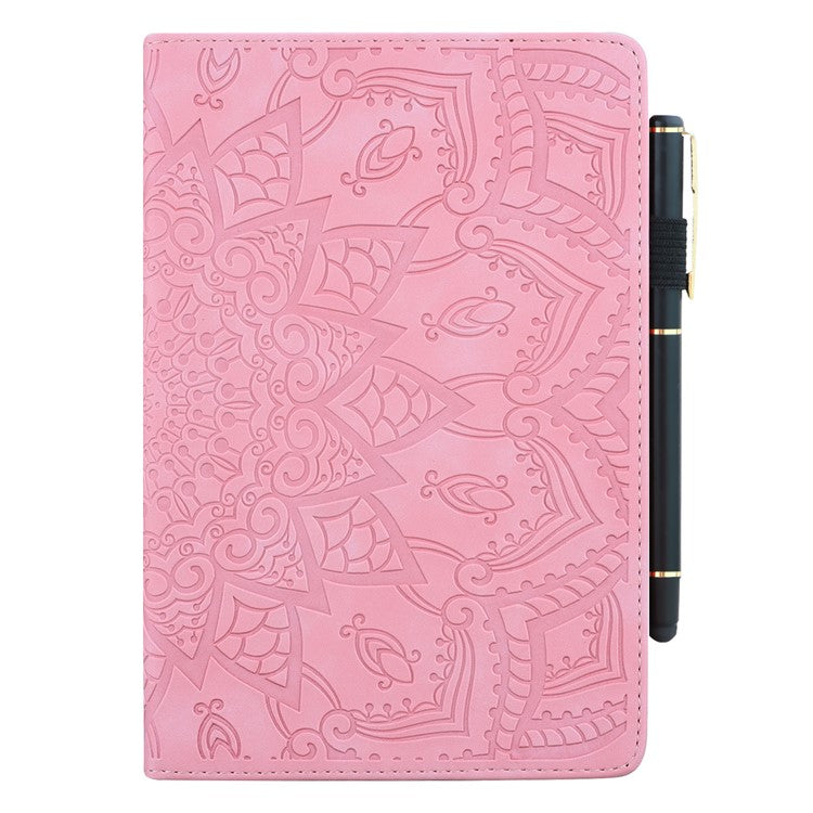 Shockproof Flip Cover Flower Pattern Imprinting Stand Design Anti-fall Leather Tablet Case with Card Slots and Pen Holder for Realme Pad - Pink