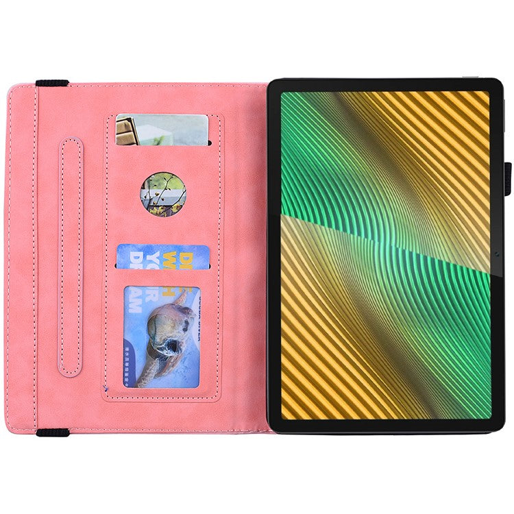 Shockproof Flip Cover Flower Pattern Imprinting Stand Design Anti-fall Leather Tablet Case with Card Slots and Pen Holder for Realme Pad - Pink