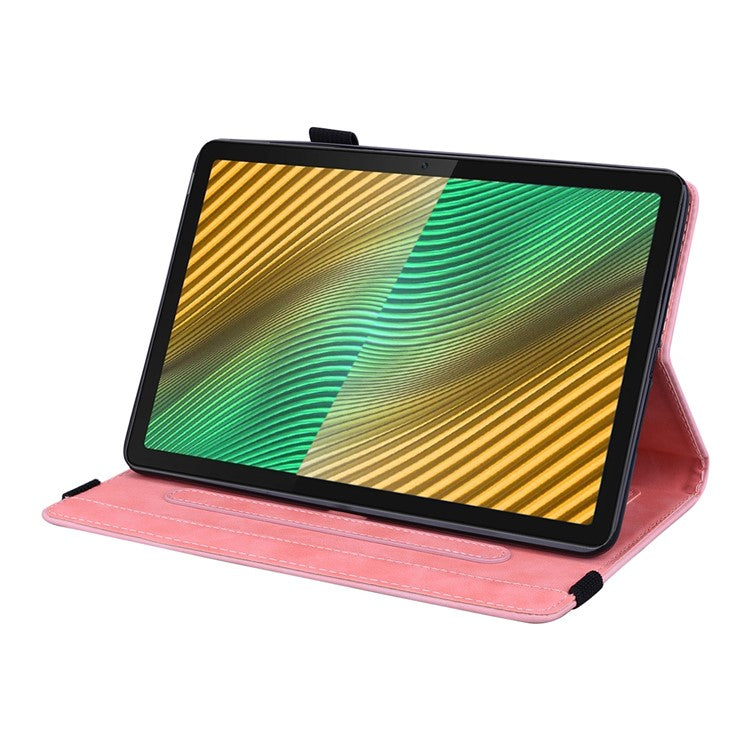 Shockproof Flip Cover Flower Pattern Imprinting Stand Design Anti-fall Leather Tablet Case with Card Slots and Pen Holder for Realme Pad - Pink