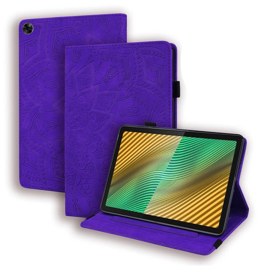 Shockproof Flip Cover Flower Pattern Imprinting Stand Design Anti-fall Leather Tablet Case with Card Slots and Pen Holder for Realme Pad - Purple