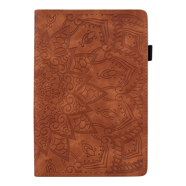 Shockproof Flip Cover Flower Pattern Imprinting Stand Design Anti-fall Leather Tablet Case with Card Slots and Pen Holder for Realme Pad - Brown