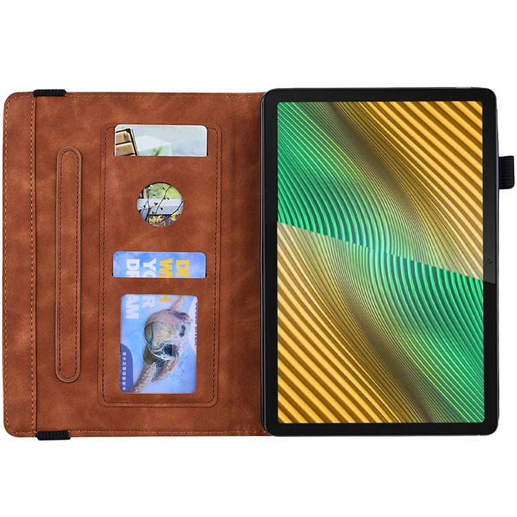 Shockproof Flip Cover Flower Pattern Imprinting Stand Design Anti-fall Leather Tablet Case with Card Slots and Pen Holder for Realme Pad - Brown