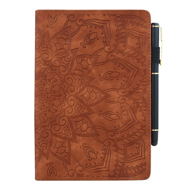 Shockproof Flip Cover Flower Pattern Imprinting Stand Design Anti-fall Leather Tablet Case with Card Slots and Pen Holder for Realme Pad - Brown