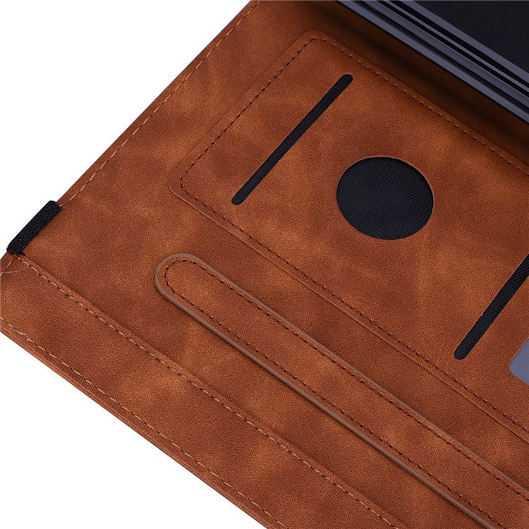 Shockproof Flip Cover Flower Pattern Imprinting Stand Design Anti-fall Leather Tablet Case with Card Slots and Pen Holder for Realme Pad - Brown