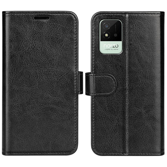 Crazy Horse Texture PU Leather Magnetic Flip Cover Wallet Stand Business Elegant Case for Realme Narzo 50A - Black