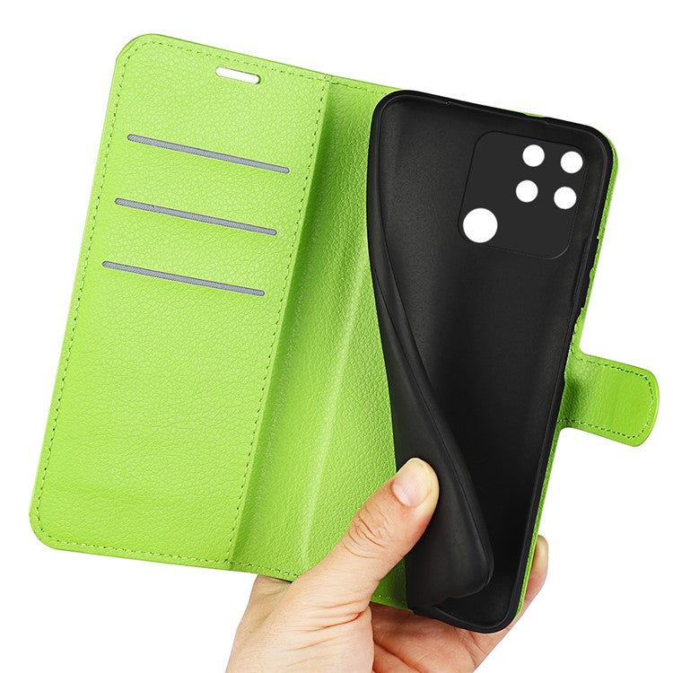 Litchi Texture PU Leather Wallet Case Stand Flip Magnetic Protective Cover for Realme Narzo 50A - Green