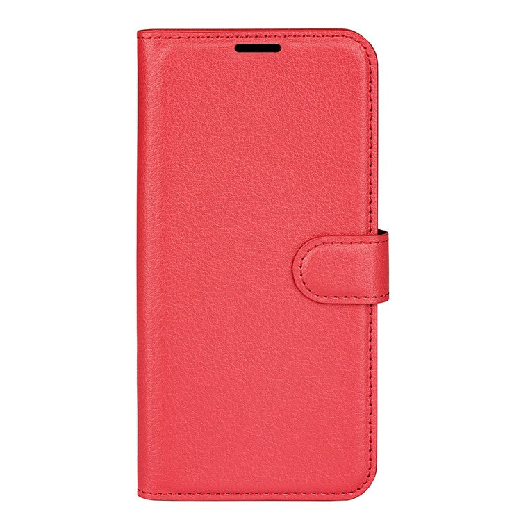 Litchi Texture PU Leather Wallet Case Stand Flip Magnetic Protective Cover for Realme Narzo 50A - Red