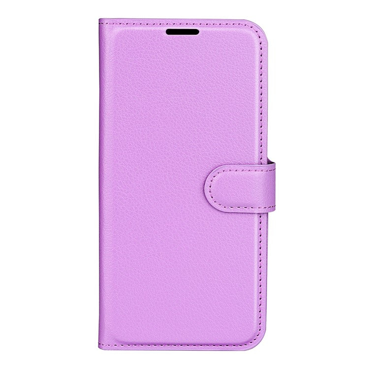 Litchi Texture PU Leather Wallet Case Stand Flip Magnetic Protective Cover for Realme Narzo 50A - Purple