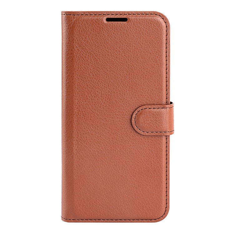 Litchi Texture PU Leather Wallet Case Stand Flip Magnetic Protective Cover for Realme Narzo 50A - Brown