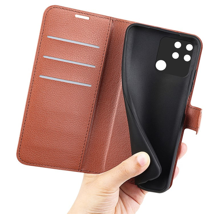 Litchi Texture PU Leather Wallet Case Stand Flip Magnetic Protective Cover for Realme Narzo 50A - Brown