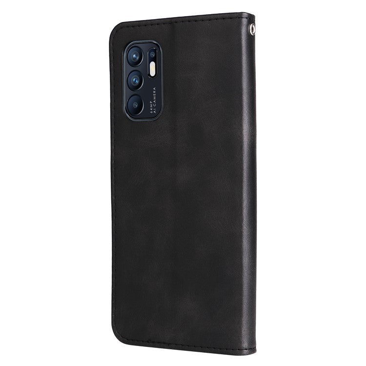 PU Leather Phone Case Zipper Pocket Design Wallet Stand Anti-Collision Phone Case for Oppo Reno6 4G - Black
