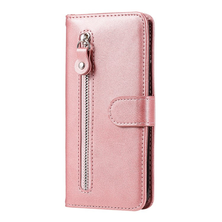 PU Leather Phone Case Zipper Pocket Design Wallet Stand Anti-Collision Phone Case for Oppo Reno6 4G - Rose Gold