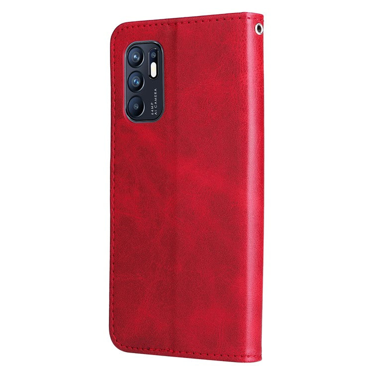 PU Leather Phone Case Zipper Pocket Design Wallet Stand Anti-Collision Phone Case for Oppo Reno6 4G - Red