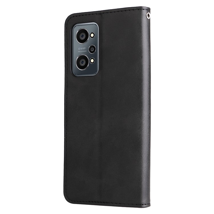 Folding PU Leather Phone Case Zipper Coin Pocket Design Case with Wallet Stand for Realme GT Neo2 5G/GT Neo 3T 5G - Black
