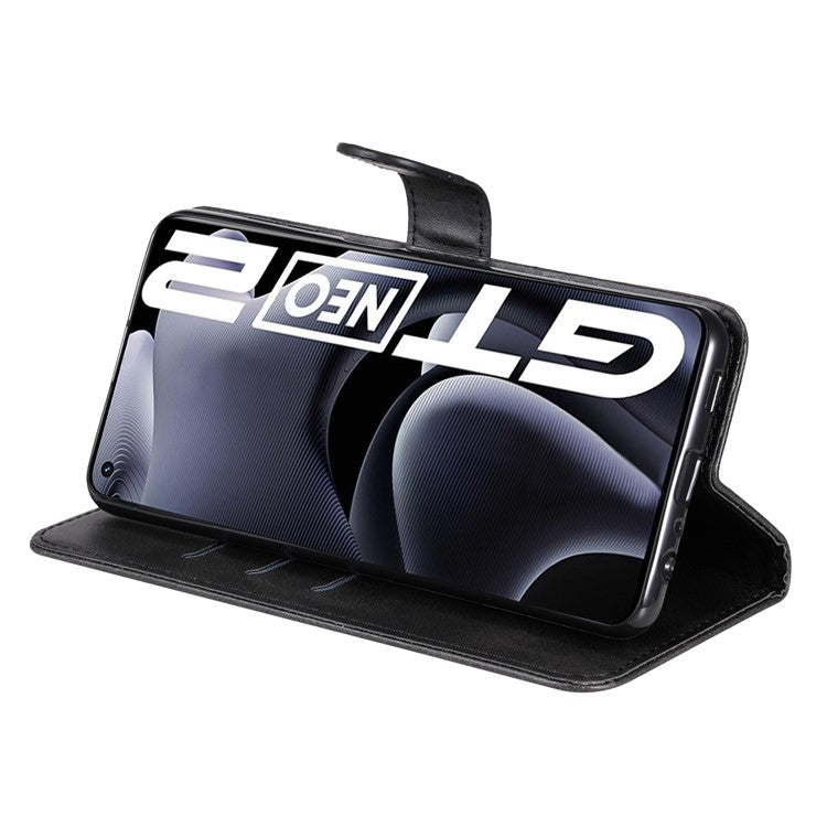 Folding PU Leather Phone Case Zipper Coin Pocket Design Case with Wallet Stand for Realme GT Neo2 5G/GT Neo 3T 5G - Black