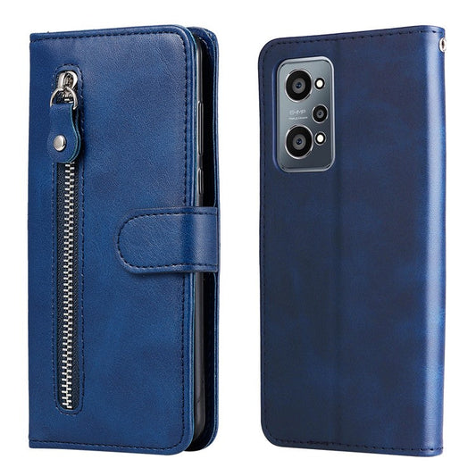 Folding PU Leather Phone Case Zipper Coin Pocket Design Case with Wallet Stand for Realme GT Neo2 5G/GT Neo 3T 5G - Blue