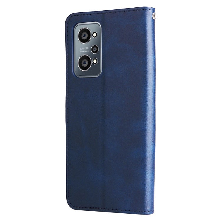 Folding PU Leather Phone Case Zipper Coin Pocket Design Case with Wallet Stand for Realme GT Neo2 5G/GT Neo 3T 5G - Blue