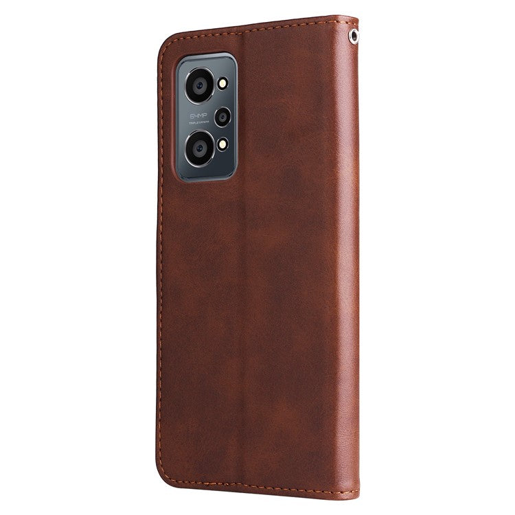 Folding PU Leather Phone Case Zipper Coin Pocket Design Case with Wallet Stand for Realme GT Neo2 5G/GT Neo 3T 5G - Brown