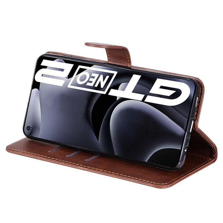 Folding PU Leather Phone Case Zipper Coin Pocket Design Case with Wallet Stand for Realme GT Neo2 5G/GT Neo 3T 5G - Brown