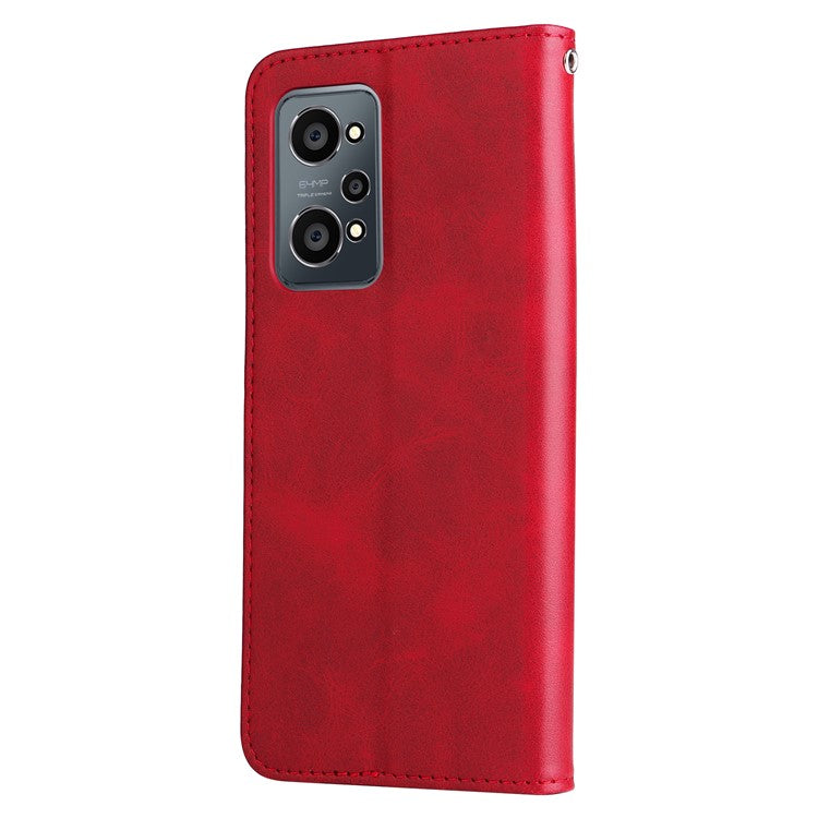 Folding PU Leather Phone Case Zipper Coin Pocket Design Case with Wallet Stand for Realme GT Neo2 5G/GT Neo 3T 5G - Red
