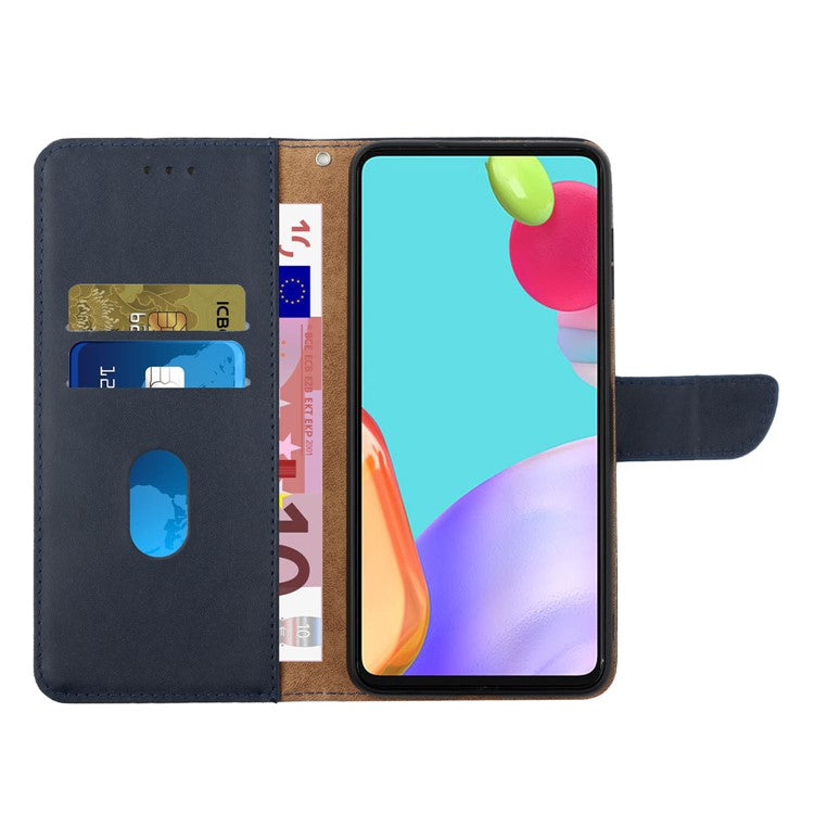 Wallet Phone Flip Shell For Oppo A74 4G/Oppo F19 Shockproof Nappa Texture Solid Color Stand Genuine Leather Mobile Phone Cover - Blue