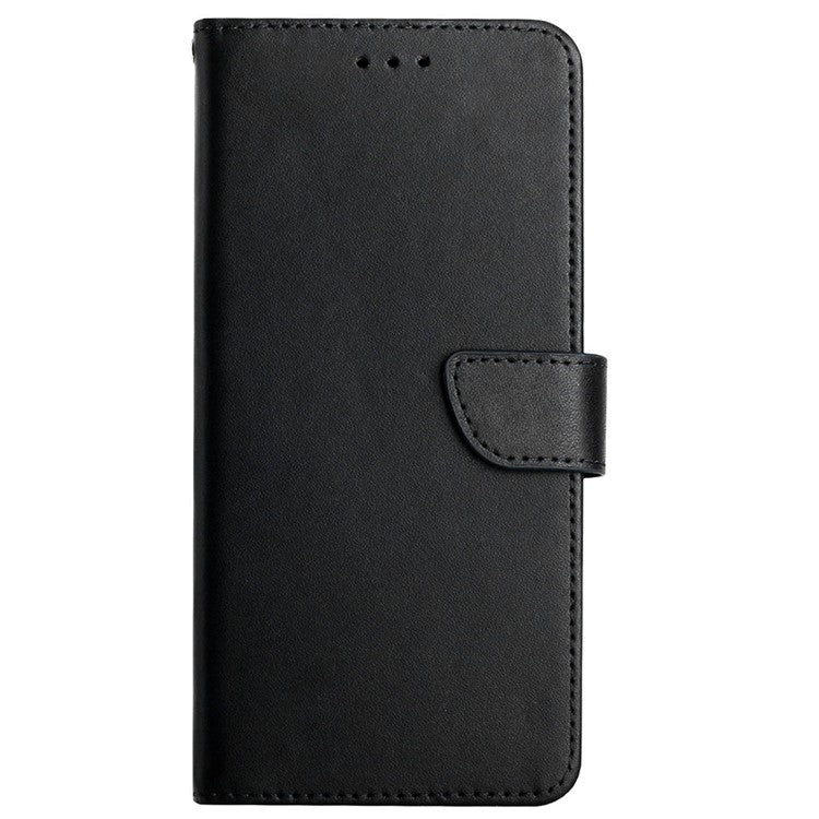 Solid Color Nappa Texture Genuine Leather Outer Cover + Soft TPU Inner Shell with Stand Wallet for Oppo Reno6 Pro+ 5G - Black