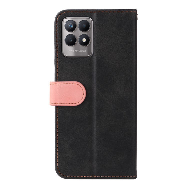 All-round Protection Business Style Splicing Dual-color Anti-fall Stand Wallet Design Phone Shell for Realme 8i/Narzo 50 4G - Pink