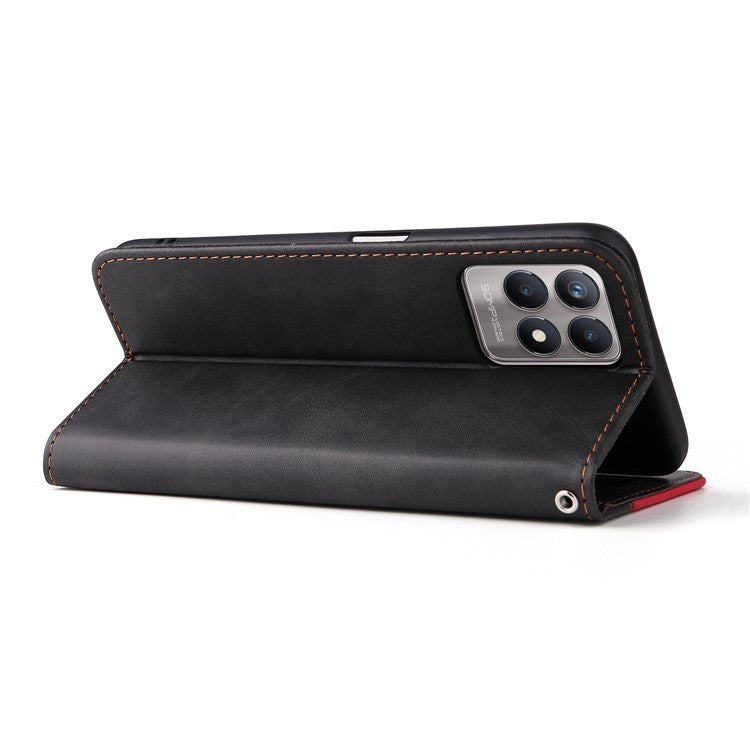 All-round Protection Business Style Splicing Dual-color Anti-fall Stand Wallet Design Phone Shell for Realme 8i/Narzo 50 4G - Red