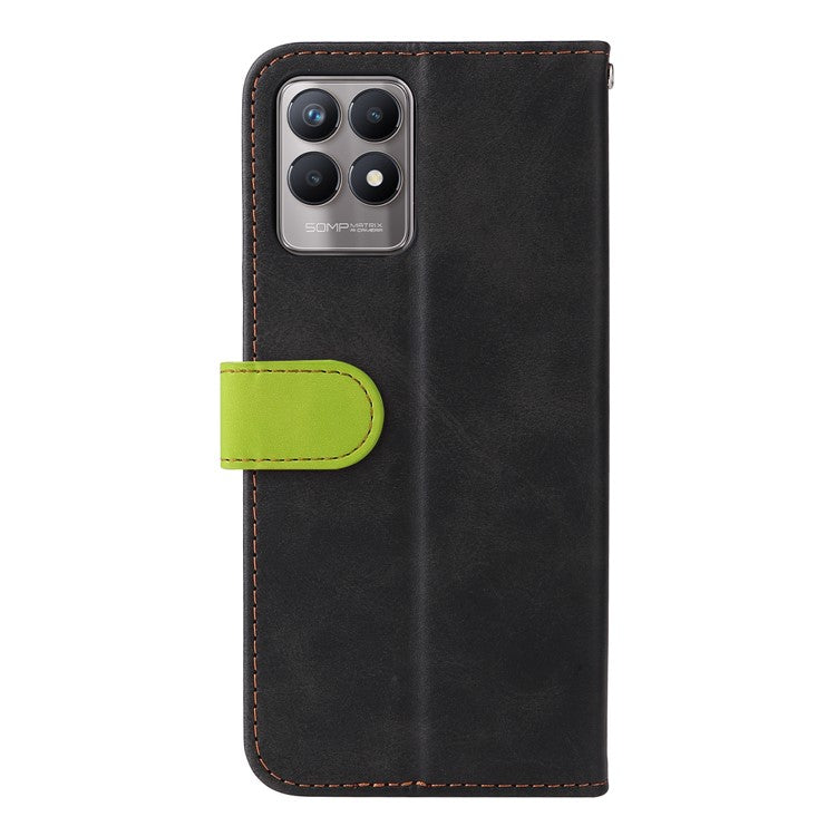 All-round Protection Business Style Splicing Dual-color Anti-fall Stand Wallet Design Phone Shell for Realme 8i/Narzo 50 4G - Green