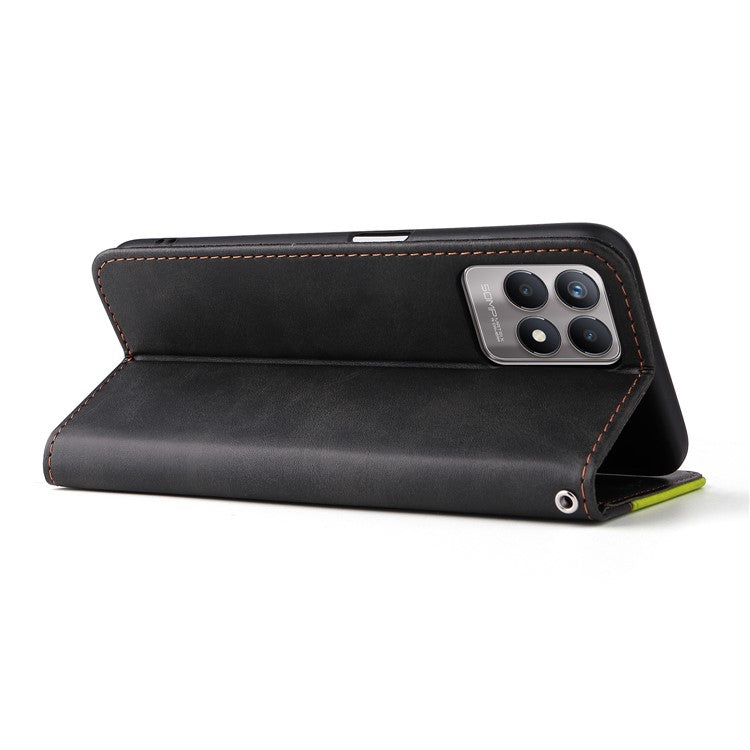 All-round Protection Business Style Splicing Dual-color Anti-fall Stand Wallet Design Phone Shell for Realme 8i/Narzo 50 4G - Green