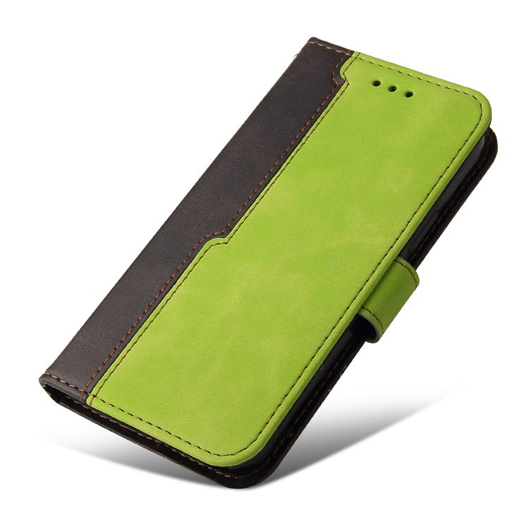 All-round Protection Business Style Splicing Dual-color Anti-fall Stand Wallet Design Phone Shell for Realme 8i/Narzo 50 4G - Green