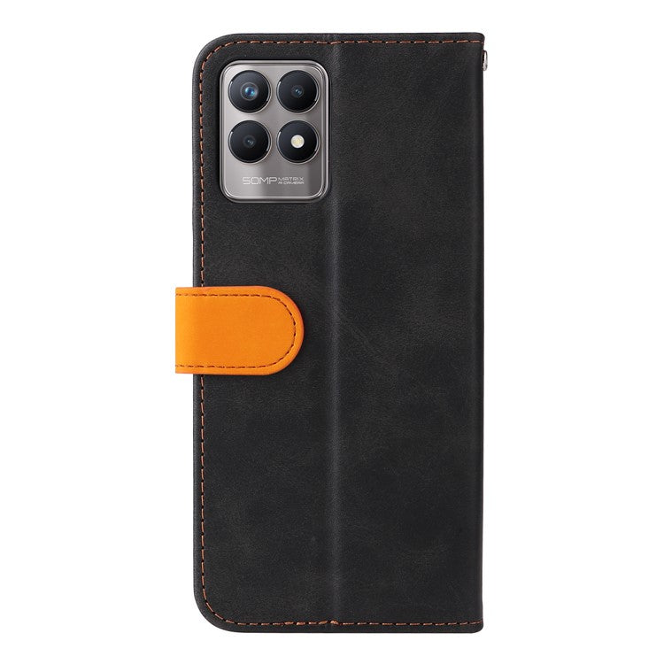All-round Protection Business Style Splicing Dual-color Anti-fall Stand Wallet Design Phone Shell for Realme 8i/Narzo 50 4G - Orange