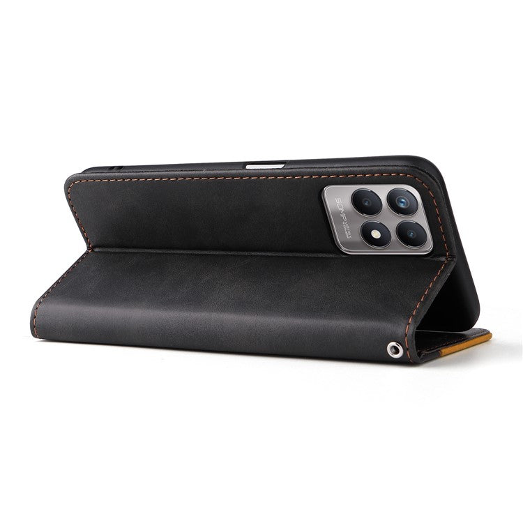 All-round Protection Business Style Splicing Dual-color Anti-fall Stand Wallet Design Phone Shell for Realme 8i/Narzo 50 4G - Orange