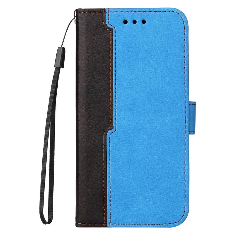 All-round Protection Business Style Splicing Dual-color Anti-fall Stand Wallet Design Phone Shell for Realme 8i/Narzo 50 4G - Blue