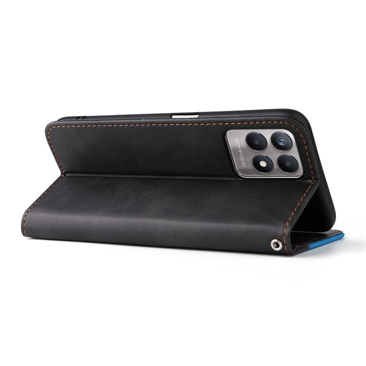 All-round Protection Business Style Splicing Dual-color Anti-fall Stand Wallet Design Phone Shell for Realme 8i/Narzo 50 4G - Blue