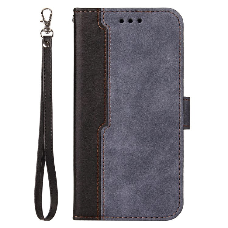 All-round Protection Business Style Splicing Dual-color Anti-fall Stand Wallet Design Phone Shell for Realme 8i/Narzo 50 4G - Grey