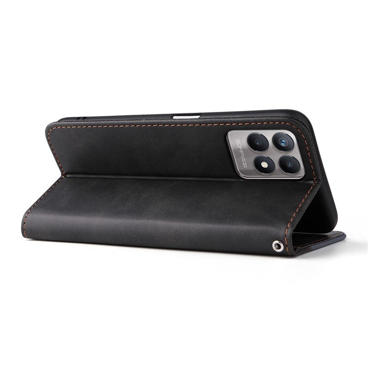All-round Protection Business Style Splicing Dual-color Anti-fall Stand Wallet Design Phone Shell for Realme 8i/Narzo 50 4G - Grey