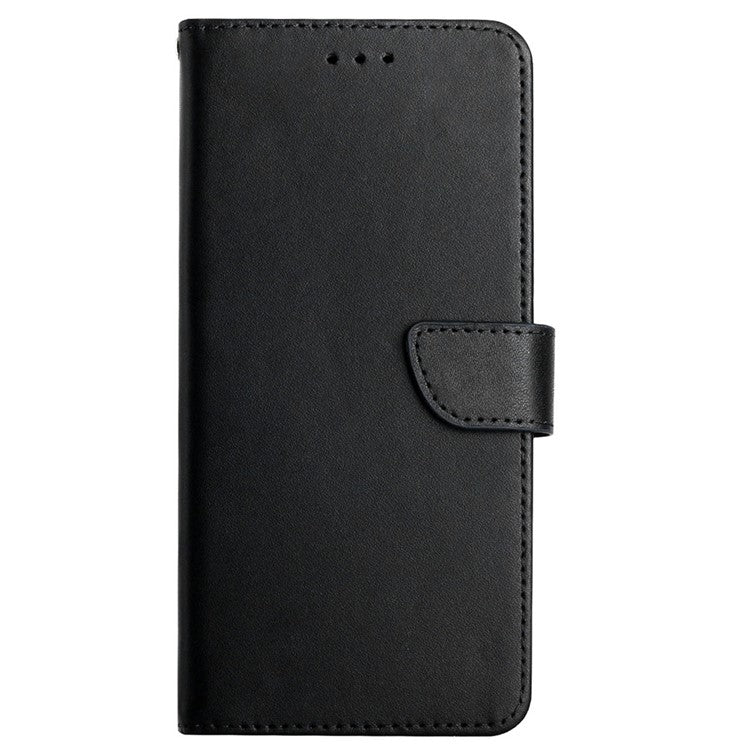 Solid Color Shockproof Nappa Texture Genuine Leather Outer Cover + Soft TPU Inner Shell with Stand Wallet for Oppo A15/A15s - Black