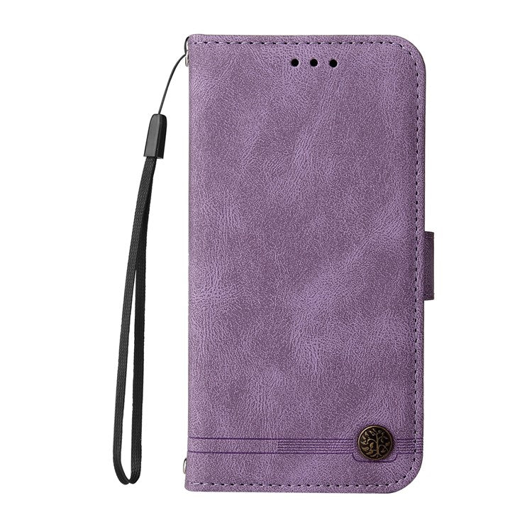 Supporting Stand Retro Tree Pattern Metal Button Decor Wallet PU Leather Phone Case Cover for Oppo Reno6 4G - Purple