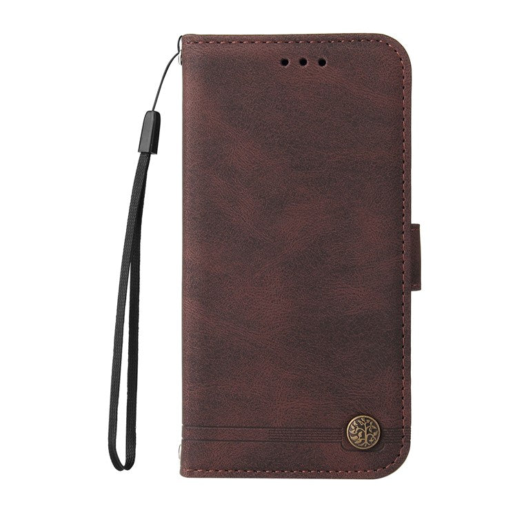 Supporting Stand Retro Tree Pattern Metal Button Decor Wallet PU Leather Phone Case Cover for Oppo Reno6 4G - Brown