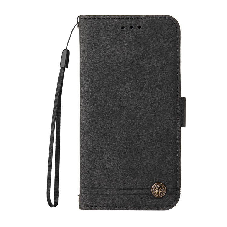 Supporting Stand Retro Tree Pattern Metal Button Decor Wallet PU Leather Phone Case Cover for Oppo Reno6 4G - Black